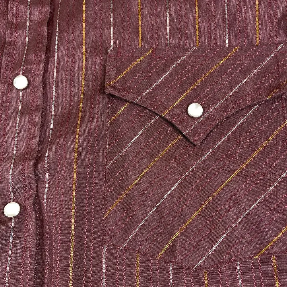 Ely Cattleman Burgundy Maroon Pearl Snap Button Down Shirt L